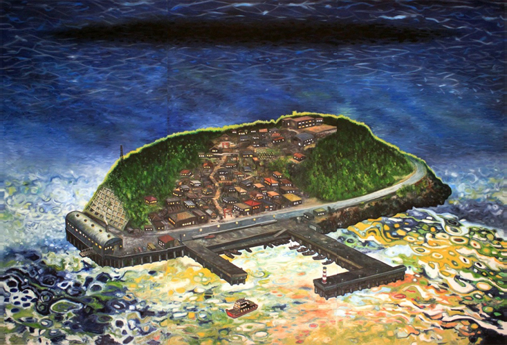 Oscar realizou alguns projetos em pequenas ilhas no Oceano Pacifico de onde saiu a ideia dessa pintura. Visto assim, a pintura retrata uma típica ilha com um vilarejo de pescadores.
